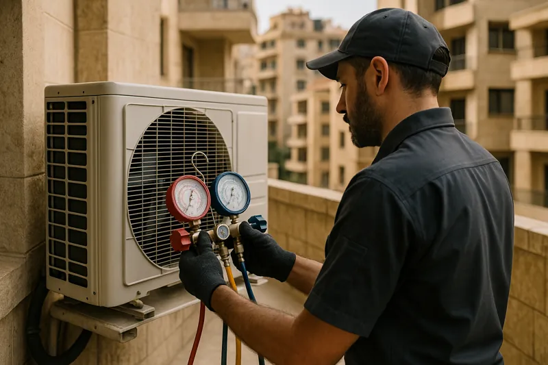 صيانة المكيفات وتنظيف المكونات وتعبئة غاز التبريد